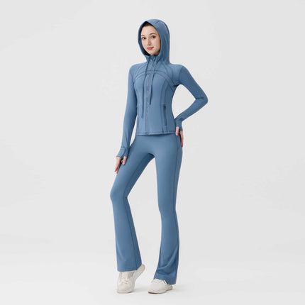 [in Stock] Ld Hooded Flared Jacket Set Top Women's Tight Elastic Fitness Sports Running Yoga Wear