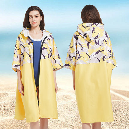 in stock Wholesale and Retail Quick-drying Pocket Zipper Cardigan Bathrobe Swimming Towel Clothes Portable Hooded Wearing Poncho