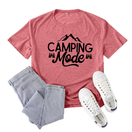 Amazon Supply Camping Mode Printed Short-Sleeved Women's Casual Summer Casual Loose Round Neck European Size