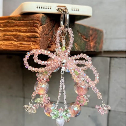 New Sweet Bow Beaded Mobile Phone Chain Pendant Niche Accessible Luxury Pendant Lanyard Fashionable Fresh Versatile Pendant