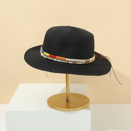 Straw Hat Bohemian Flat Brim Flat Top British Hat Women's Summer Outing Sunshade Sunscreen Hat Flat Top Straw Hat Beyond Piece