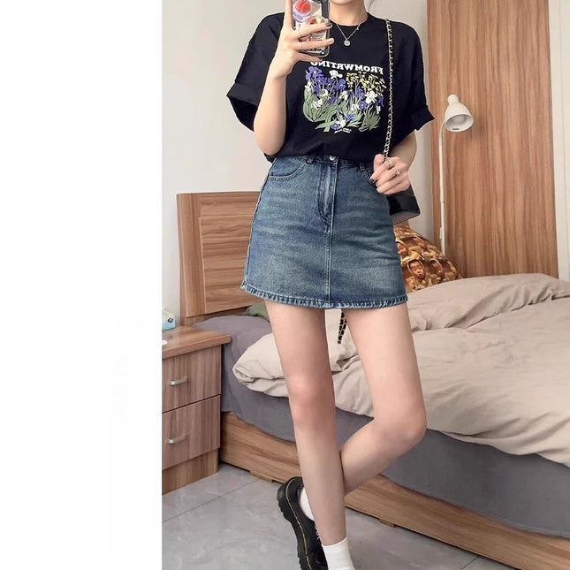 Blue Denim Short Skirt for Women, New Summer Style, Petite Pear-Shaped Figure, Plus Size, Slimming, Body-Hugging A-Line Skirt