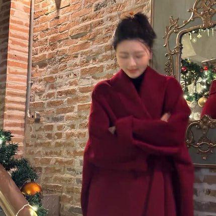 2026 Wrap-Style 100% Sheep Wool Minimalist Texture Loose Silhouette Cape-Style Double-Sided Wool Coat for Women