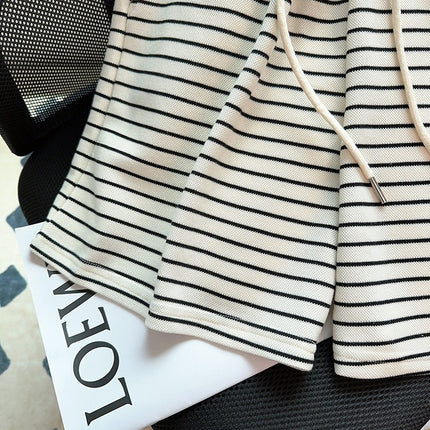 Real shot Pearl striped casual shorts women's summer striped New 2024 high waist wide leg pants student shorts 200kg