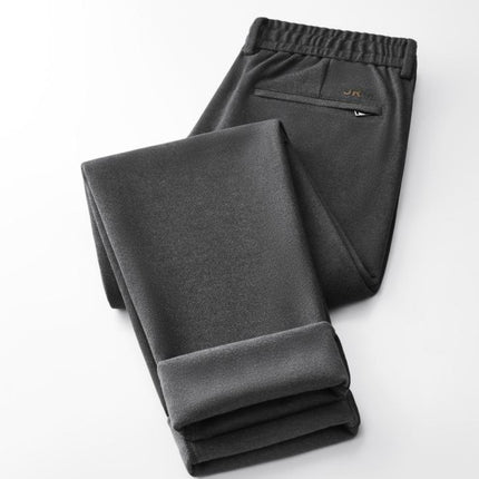 Hengyuanxiang Thickeneded Brushed Pants for Men, High Elasticity, Elastic Waist Casual Pants, Straight Leg, No Ironing, Anti-Wrinkle Dad Pants