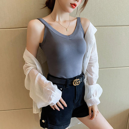 Beautiful Back Sexy Collarbone Inner Base Camisole Women's Summer Outer Wear V-Neck Tight Small Top