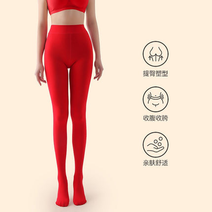 Red leggings women's wedding bride Autumn and Winter plus size fleece-lined thickened birth year chubby girl stockings pantyhose outer wear