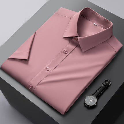 Bamboo fiber short sleeve shirt summer men's high-end bamboo fiber white shirt casual business commuter men's wholesale