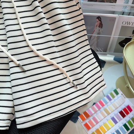 Real shot Pearl striped casual shorts women's summer striped New 2024 high waist wide leg pants student shorts 200kg