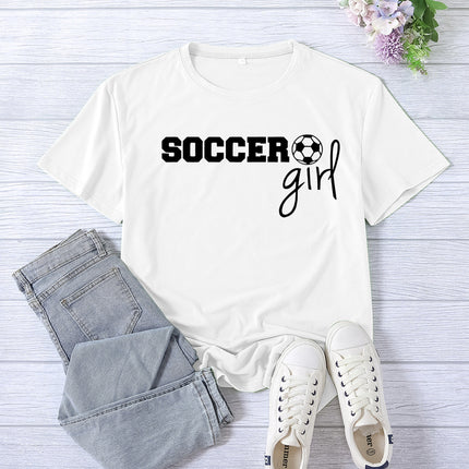 Amazon cross-border foreign trade soccer girl printed women's round neck top T-shirt summer casual European size plus size
