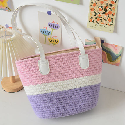 New Versatile Shoulder Bag Large Capacity Woven Bag Women's Seaside Vacation Beach Bag Straw Bag Cotton Thread Tote Bag