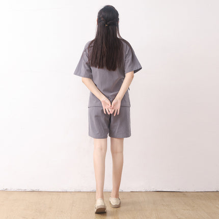 Lusu Cotton Linen Chinese-style Split Home Clothes Two-piece Set for Men and Women Couple Sweat Clothes Massage Clothes Absorbent