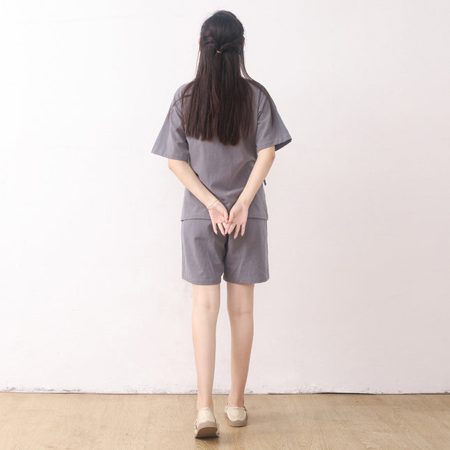 Lusu Cotton Linen Chinese-style Split Home Clothes Two-piece Set for Men and Women Couple Sweat Clothes Massage Clothes Absorbent
