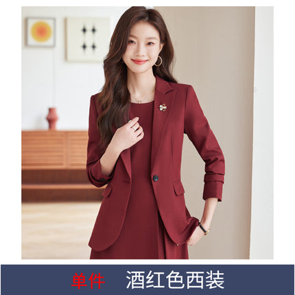 Fashionable and Simple Red Suit Dress Suit for Women 2024 Autumn New Commuter One-Button Slim Suit Trendy