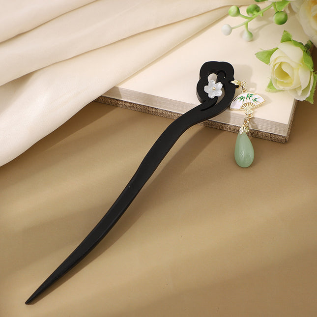 Antique Hairpin Step Tassel Wood Hairpin Imitation Ebony Headwear Disc Hair Simple Accessories Ancient Dress Hairpin Women's Hair