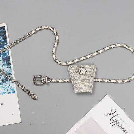 Mini Full diamond small waist bag female fashion ins silver decorative waist chain bag new adjustable body chain rhinestone bag
