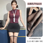 Yangmei purple [top + skirt + badge + t pants] includes black open crotch pantyhose / One Size