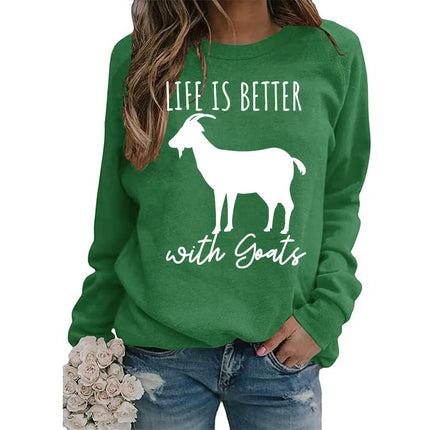 Foreign trade source life is better sheep printed round neck jacket sweater European size ladies coat long sleeve cross-border