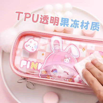 Promotional Classic Foldable Ear Sister Clever Sister Large Capacity Multi-Layer Sweet Style Girl Pom-Pom Lace Pain Pen Bag