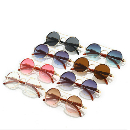 Cross-border European and American sunglasses men's retro punk metal leopard head round frame fashion double beam personality sunscreen sunglasses women