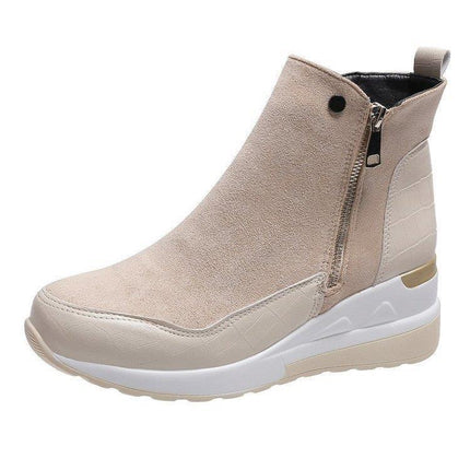 2026 New Large Size Boots for Women, Autumn Height-Increasing Short Boots, Korean Style Wedge Heel Student Side Zipper Sneakers for Women