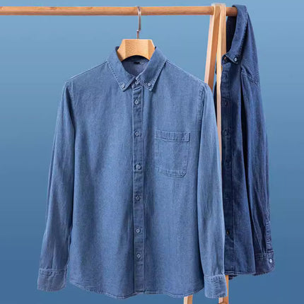 2023 new denim shirt buckle collar long sleeve casual men's tremolo fast hand a generation of retro Joker shirt