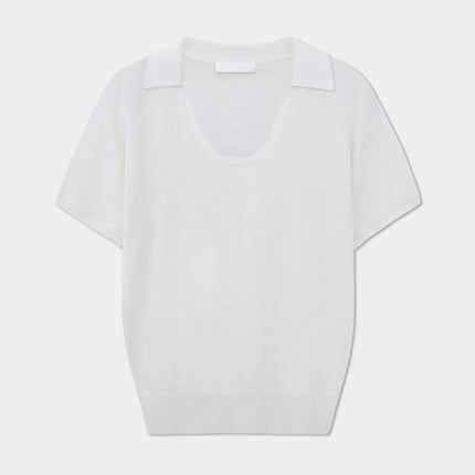 Summer 2025 Ins Women's Clothing Solid Color Po-Collar Pullover Short-Sleeved Knitted Sweater Fashionable Smart Commuter Slimming