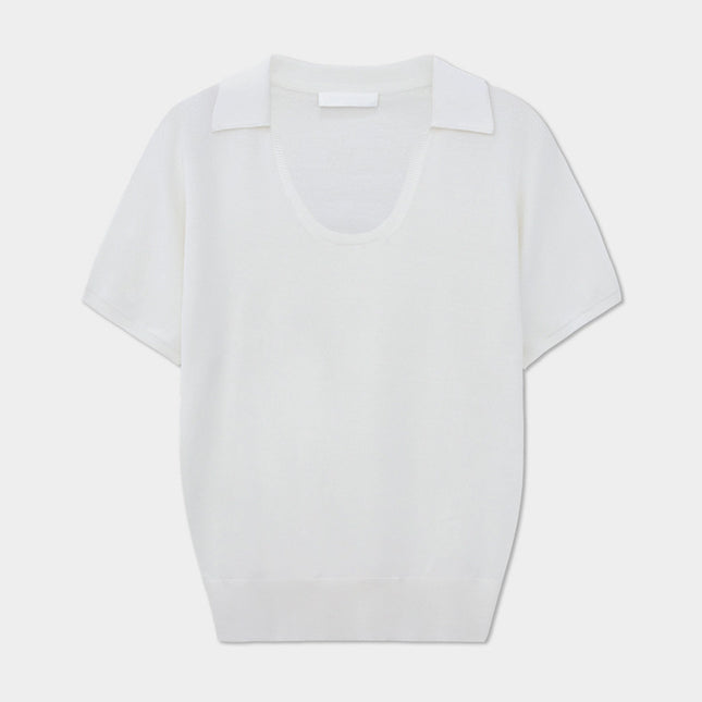 Summer 2025 Ins Women's Clothing Solid Color Po-Collar Pullover Short-Sleeved Knitted Sweater Fashionable Smart Commuter Slimming