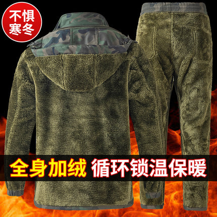 Autumn and Winter New Men's Thickened Fleece Mesh Wear-Resistant Cold-Proof Workwear Set, Durable and Stain-Resistant Labor Protection Clothing