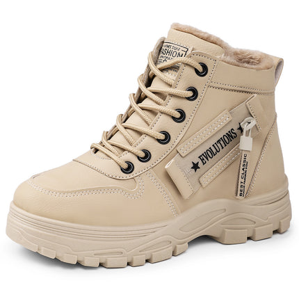 Women's Shoes New Snow Boots Fashion Warm Plush Thickened Cotton Shoes Waterproof Thickened Lace-Up Mid-Calf Cotton Boots