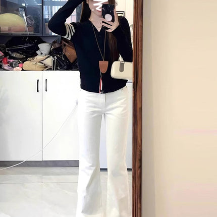 Plus-Size White Flared Jeans for Women, Spring, Autumn, Summer, High-Waisted, Slimming, Floor-Length, Bootcut Pants for Curvy Figures
