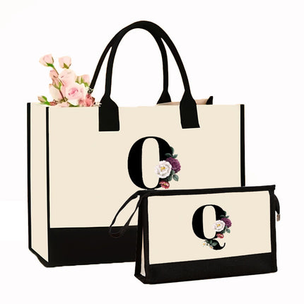 Cross-border Hot-selling Canvas Shoulder Bag Cosmetic Case Bag Contrast Printed Portable Zipper Clutch Bag Storage Case