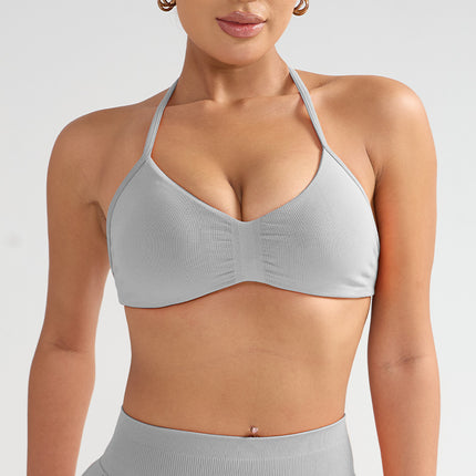 Cross-Border Large Size Halterneck Sports Bra High-Intensity Beautiful Back Sling Sports Bra All-In-One Sports Vest Chest Pad