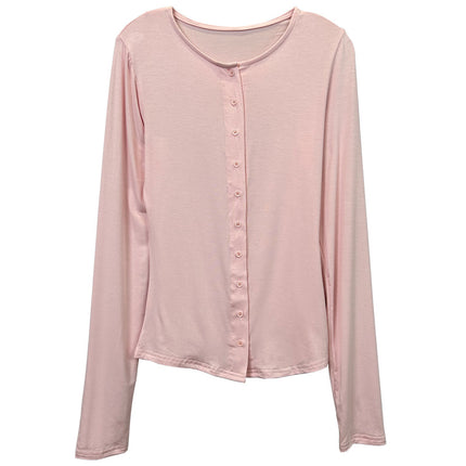 South Korea Dongdaemun New Product Beautifies Body ~ Gentle and Comfortable Swan Neck Shown Body Cardigan T-shirt