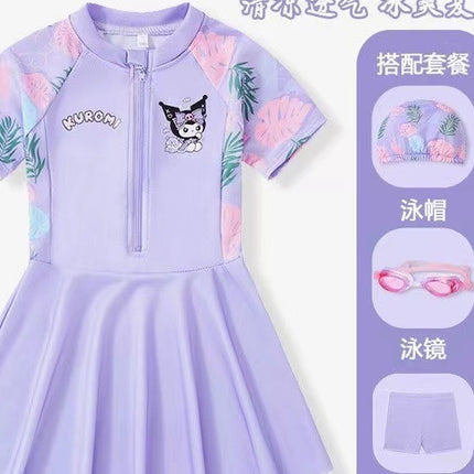 Kulomi Girls Swimsuit Summer 2024 New Girls One-piece Swimsuit Sunscreen Hot Spring Skirt Swimsuit