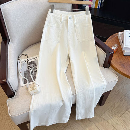 American Style White Jeans Women's Autumn and Winter 2024 New High Waist Dipped Pear Shape Figure Tall Straight Pants