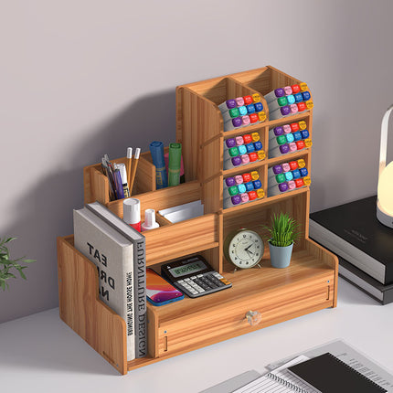 Wooden Pen Holder Storage Box Large Capacity Nordic Creative Fashion Multi-Compartment Pen Holder Office Desktop Storage Shelf