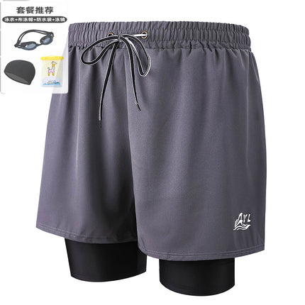 Anti-Embarrassment Men's Swimming Trunks Set Sun Protection Boys Swimming Equipment Swimming Trunks Loose Large Size Beach Trunks Swimming Trunks