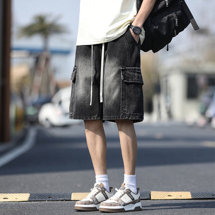 Men's Summer New American-Style Loose Straight Denim Shorts Cargo Pants Mid-Length Shorts