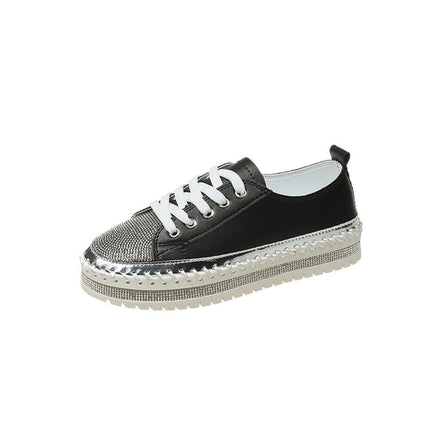 Internet Celebrity Rhinestone Fashion Large Size Single-layer Shoes Women's 2024 New Korean Style Lace-up Niche Design Casual Comfortable Sneakers