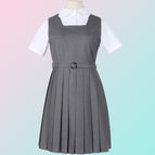Gray (dress) + women's white round neck short-sleeved shirt + belt / XS