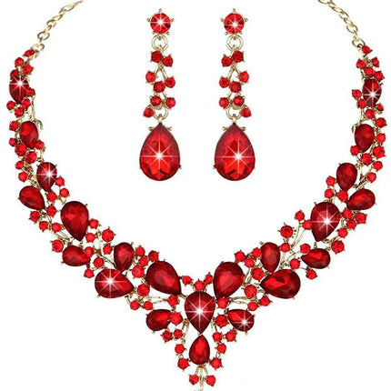 Cross-Border Amazon Jewelry Set Bridal Crystal Accessories Necklace Earrings Two-Piece Set Wedding Dress Women's