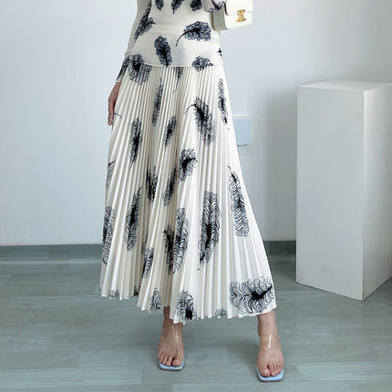 Skirt Set Women's Spring and Summer New Long-sleeved Pleated Top High Waist A- line Pleated Skirt Long Two-piece Set