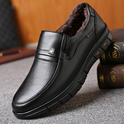 Dad Leather Shoes Large Size Middle-aged and Elderly Business Casual Shoes Genuine Leather Men's Leather Shoes Non-slip Fleece-lined Cotton Shoes Middle-aged Men's Shoes
