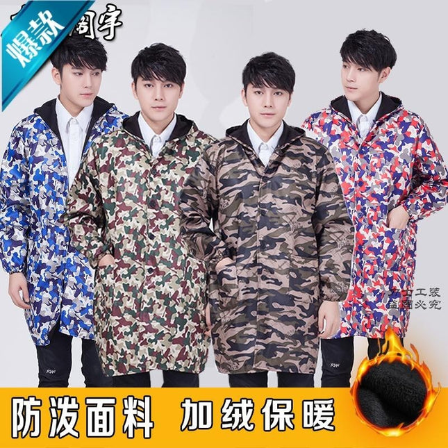 New Style Fleece-lined Overalls Thickened Long-sleeved Work Clothes Carrying Jacket Men's Work Wear Camouflage Labor Protection Clothing Blue