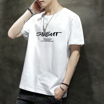 Men's Short-Sleeved T-Shirt 2023 Slim Fit Versatile Top Youth Korean Style Bottoming Shirt Printed T-Shirt Casual Round Neck