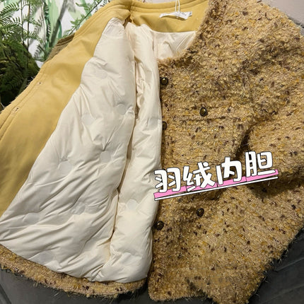 French-Style Gilded Socialite Short Jacket for Women, 2025 Autumn and Winter down Coat in Elegant Light Yellow