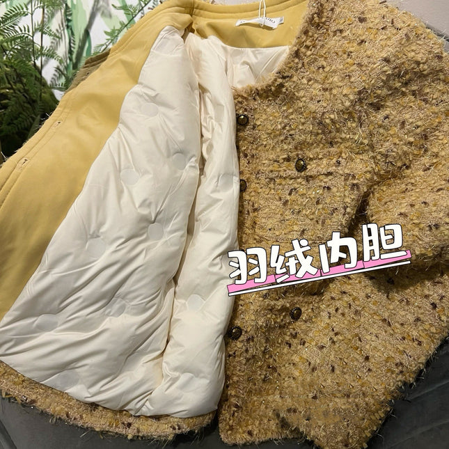 French-Style Gilded Socialite Short Jacket for Women, 2025 Autumn and Winter down Coat in Elegant Light Yellow