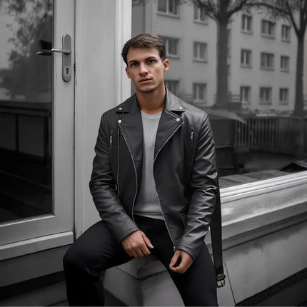 Cross-Border European and American Slim Men's Leather Jacket Casual Motorcycle Jacket Motorcycle Clothing American Retro Pu Leather Jacket