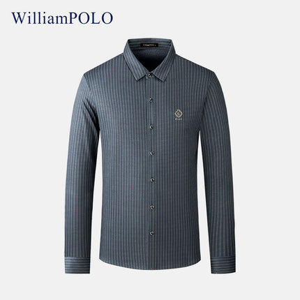 Emperor Paul Men's Vintage Vertical Striped Non-Iron Long Sleeve Shirt Men's Brushed Winter Casual Loose Lapel Shirt